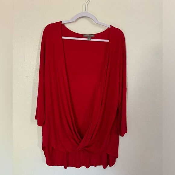 Kate & Mallory Womens Plus 1X, Red Long Sleeve Twist Front Tunic Blouse - Picture 1 of 3